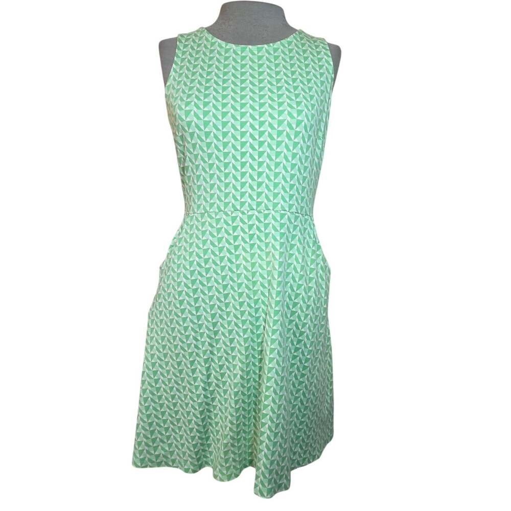 Green Print Cotton Sleeveless Dress with Pockets Size Small